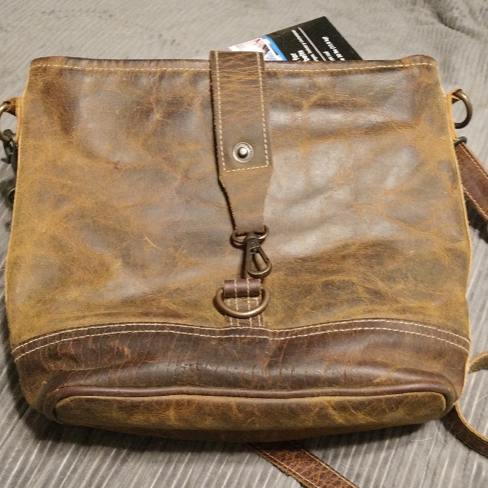 Myra Bag Distressed Brown Leather Crossbody - Picture 2 of 10